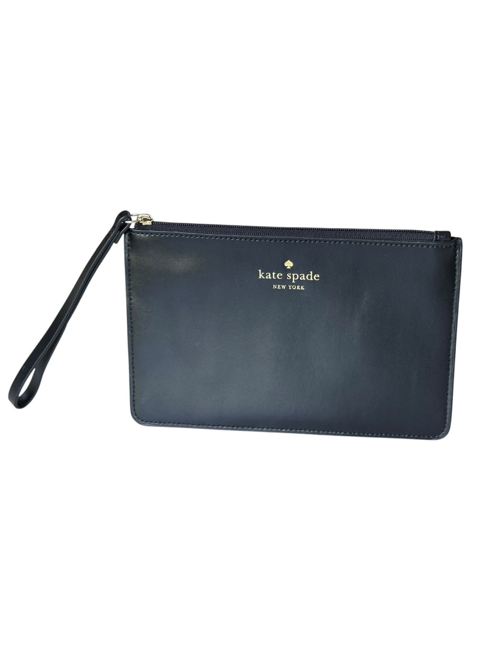Kate Spade top zip leather wristlet clutch in Black with wrist strap